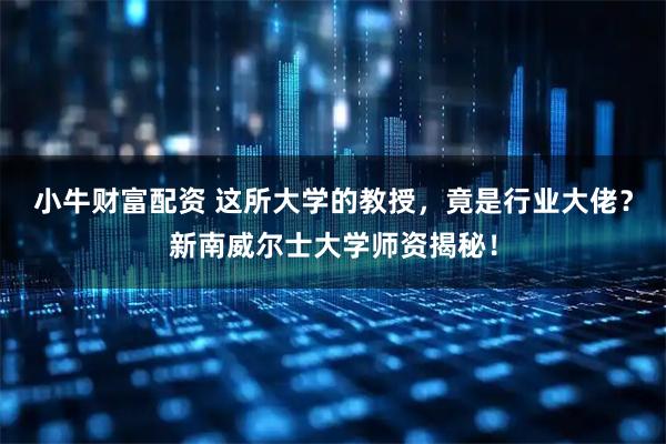 小牛财富配资 这所大学的教授，竟是行业大佬？新南威尔士大学师资揭秘！